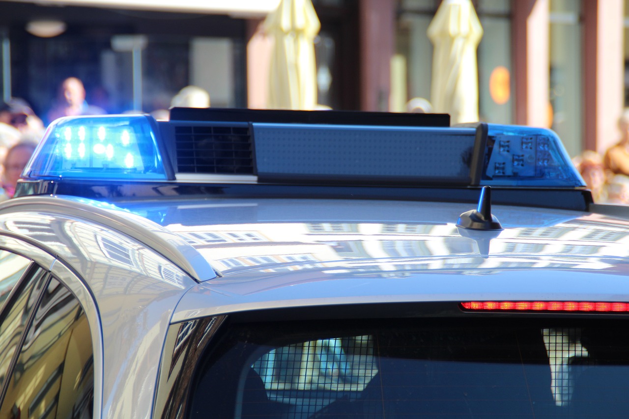 police, blue light, mission